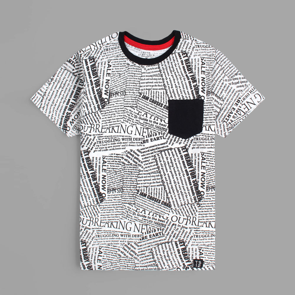 Newspaper Printed T-shirt For kids-KTST-2211-white