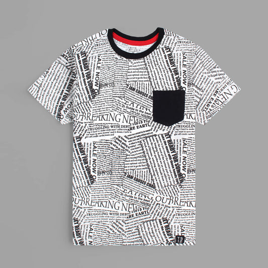 Newspaper Printed T-shirt For kids-KTST-2211-white