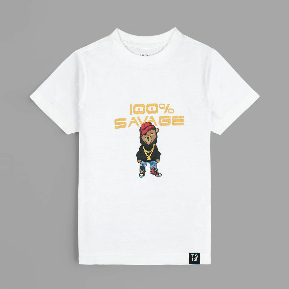 Truth Subtance 100% Savage Printed T-shirt For Boys-KTST-2199-White