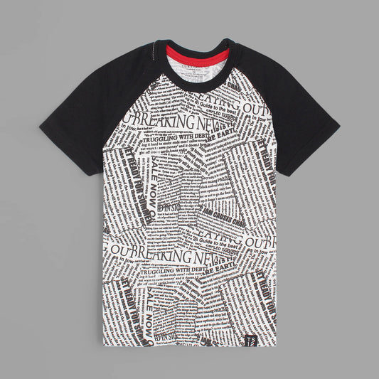 Newspaper Printed T-shirt For kids-KTST-2211-Black