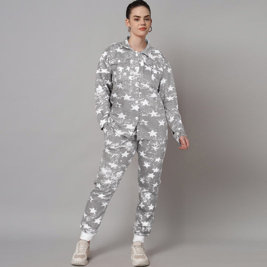 Utility Pocket Star print tracksuit-Ladies-2032-Grey - FactoryX.pk