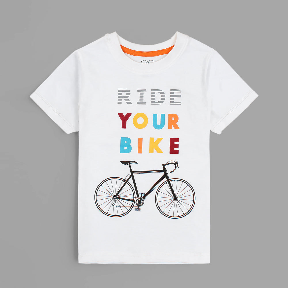 Truth Substance Ride Your Bike Printed T-shirt for Boys-KTST-2200-White