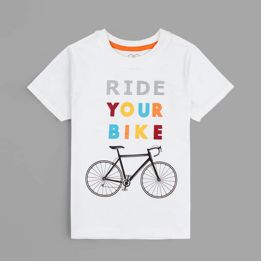 Truth Substance Ride Your Bike Printed T-shirt for Boys-KTST-2200-White