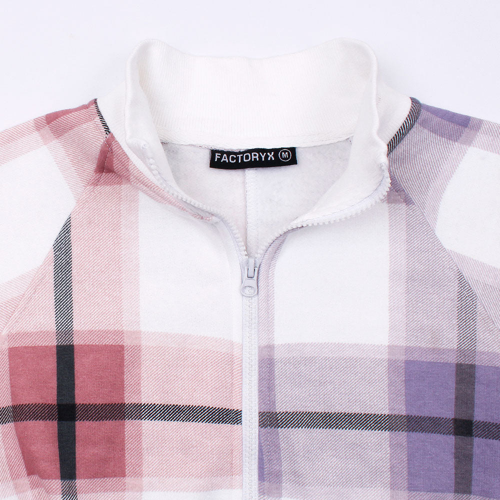 Women Check Coord Reglan Sleeve Tracksuit-Ladies-2028-Lilac Pink - FactoryX.pk