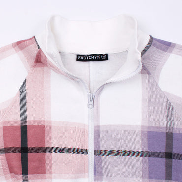 Women Check Coord Reglan Sleeve Tracksuit-Ladies-2028-Lilac Pink - FactoryX.pk