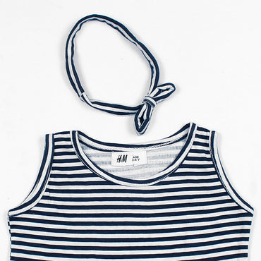 H&m Navy Striped Frock For Girls-KFRK-0154-White Navy - FactoryX.pk
