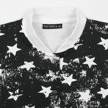 Women Versity Baloon Fit Star print Jacket-Ladies-2030-Black - FactoryX.pk