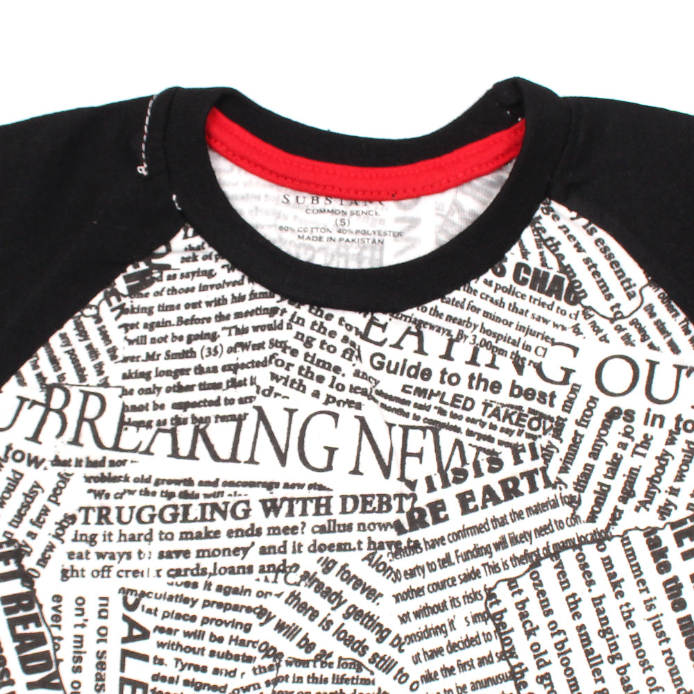 Newspaper Printed T-shirt For kids-KTST-2211-Black