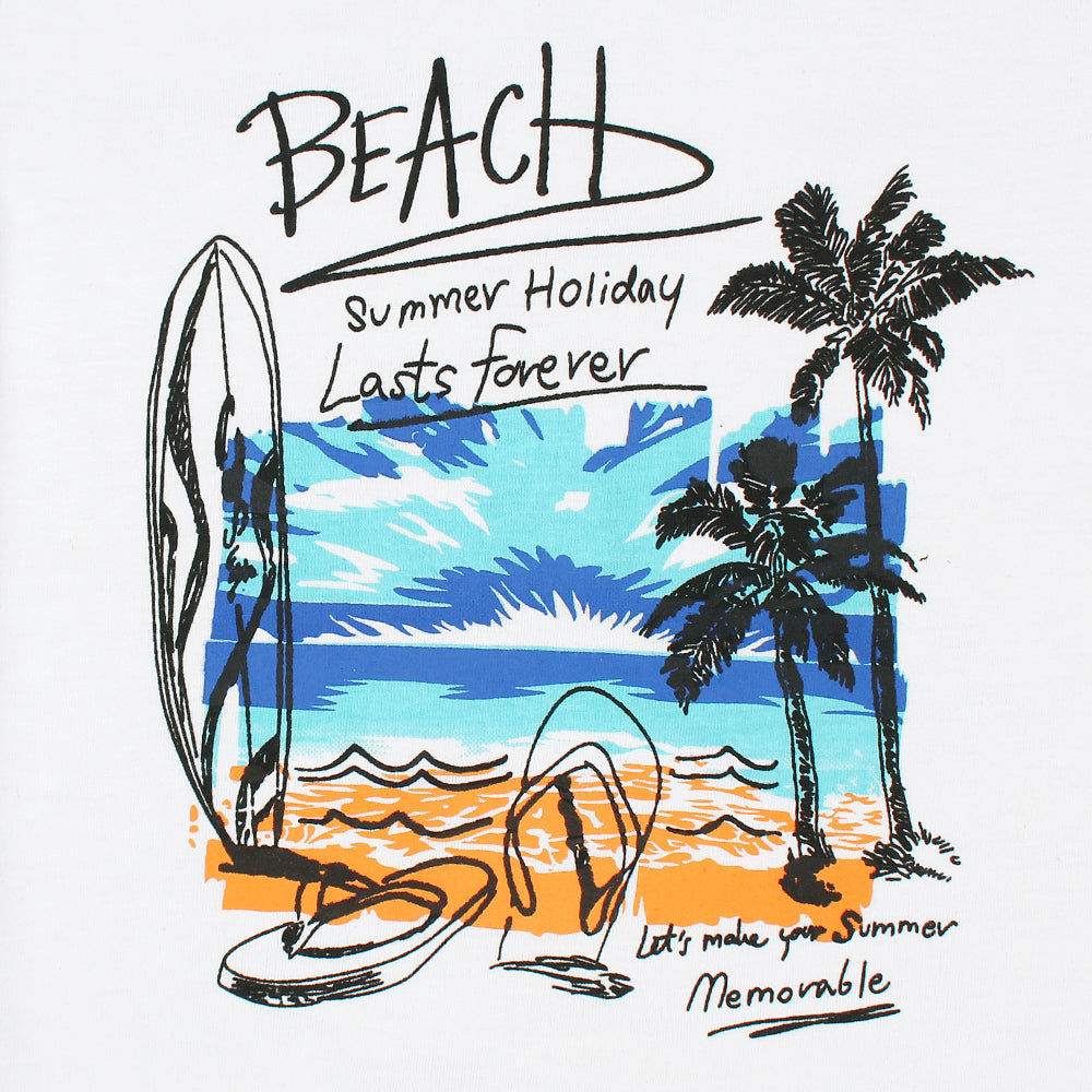 Rawculture Beach Summer holidays Printed T-shirt For Boys-KTST-2198-White