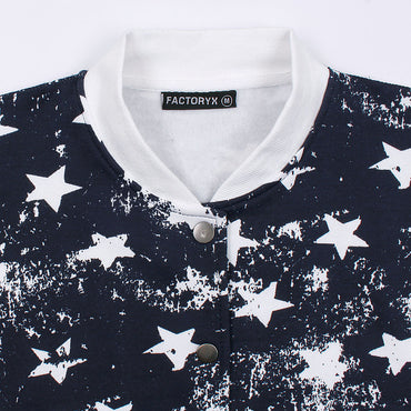 Women Versity Baloon Fit Star print Jacket-Ladies-2030-Navy - FactoryX.pk