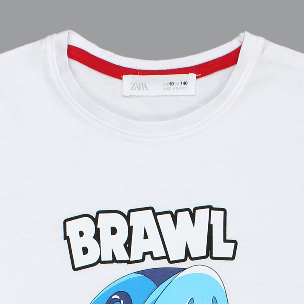 Zara Brawl Stars Printed T-shirt For Boys-KTST-2205-White