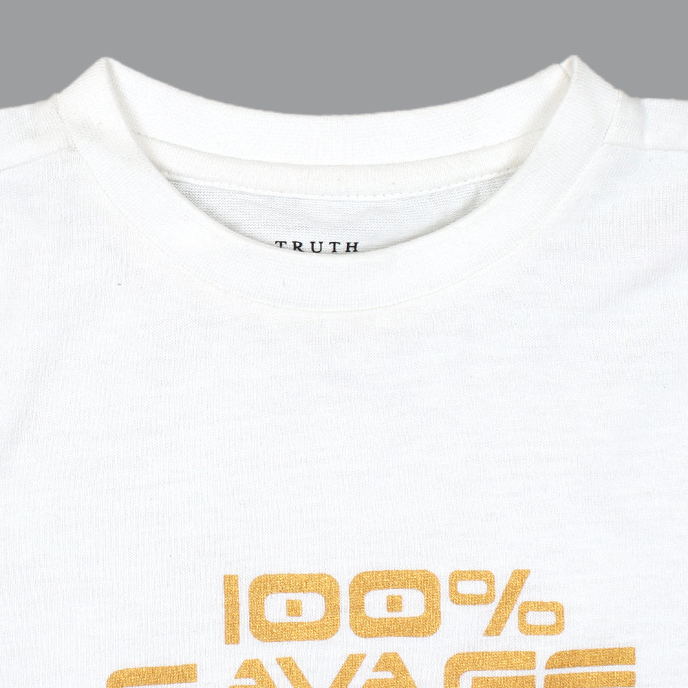 Truth Subtance 100% Savage Printed T-shirt For Boys-KTST-2199-White