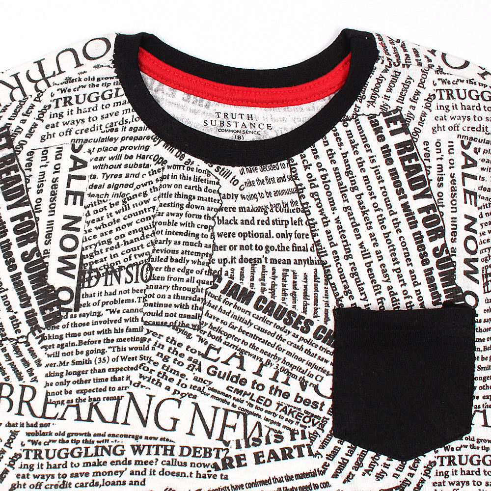 Newspaper Printed T-shirt For kids-KTST-2211-white