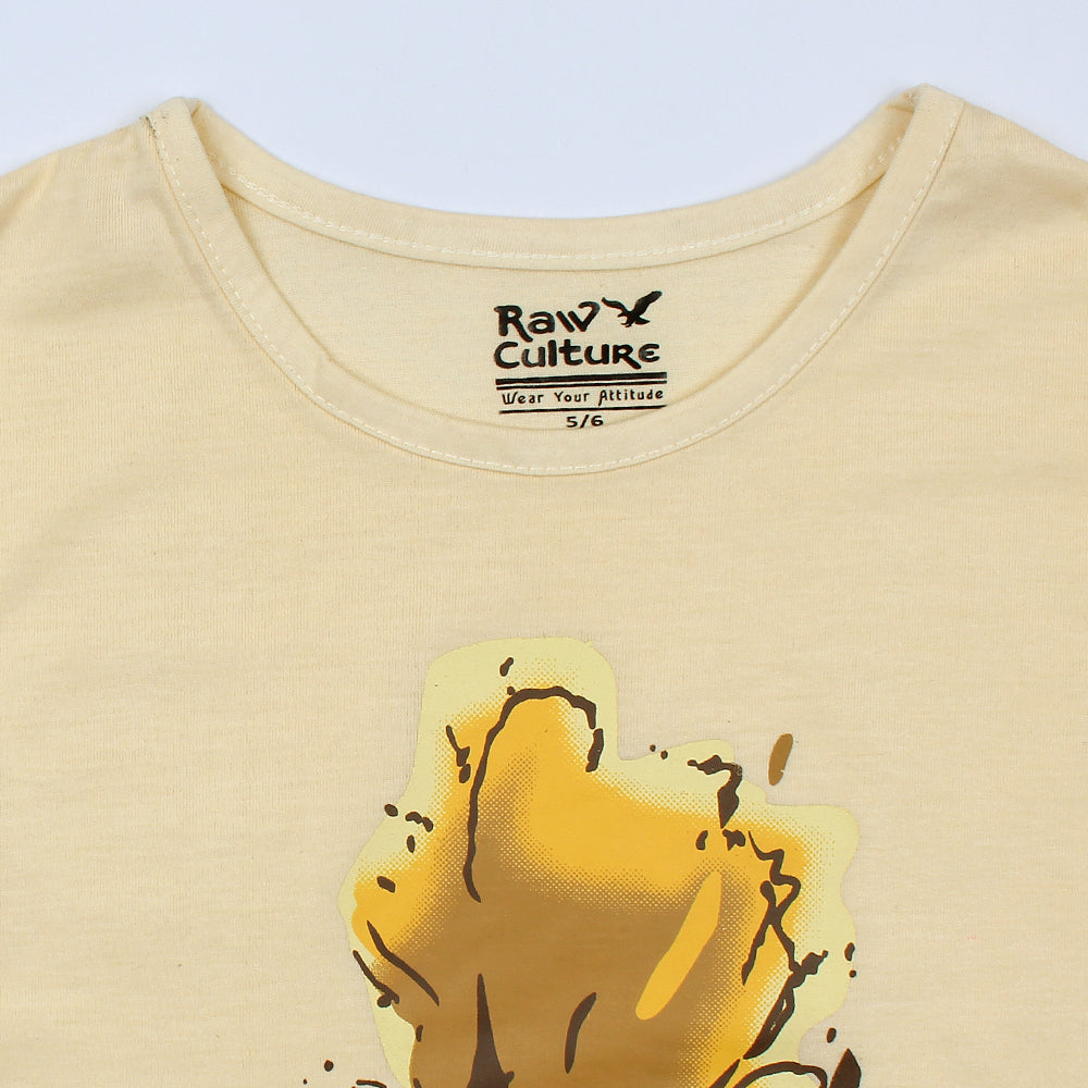 Rawculture Yellow Flower Printed Girls T-shirt-KTST-2207-Off White