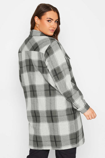 Dark Grey Long oversized check shacket for Her-2016 - FactoryX.pk