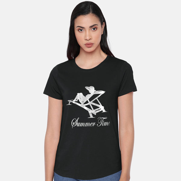 Summer Time Printed Tees For Her-LTST-0011-Black - FactoryX.pk