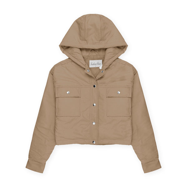 Hooded Full Sleeve Crop Jacket for Women-Fp730 LJKT-2036-Beige