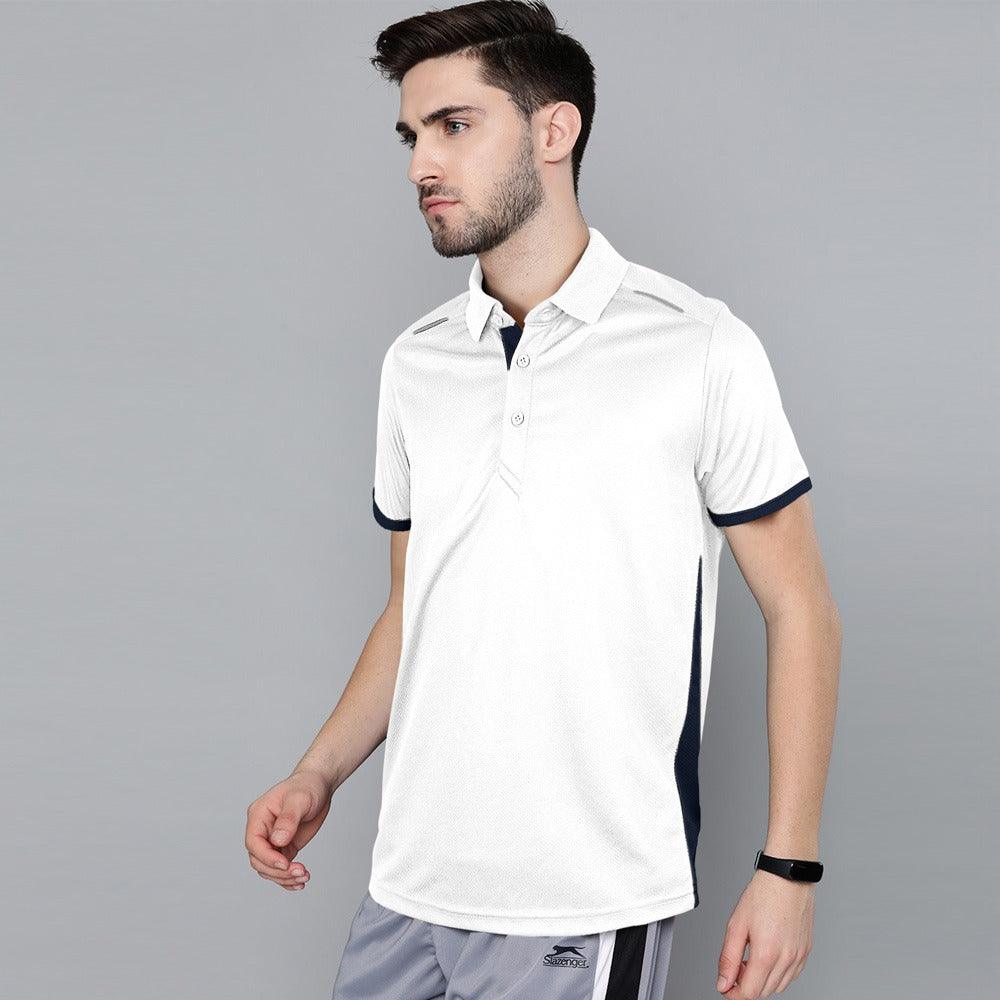 Banner Polos for Men-MPLO-0054-White Navy - FactoryX.pk