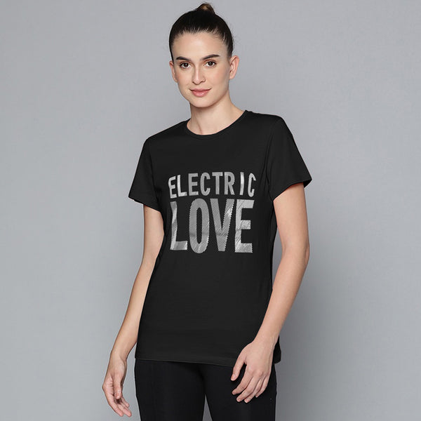 Electric Love Printed Tees For Her --LTST-0012-Black - FactoryX.pk