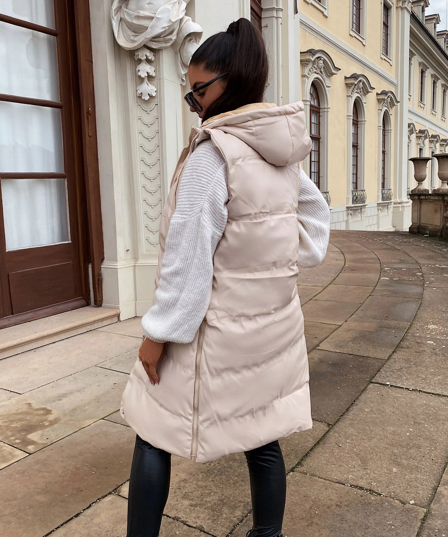 Stone Sleeveless long Leather Jacket For Women-2021 - FactoryX.pk