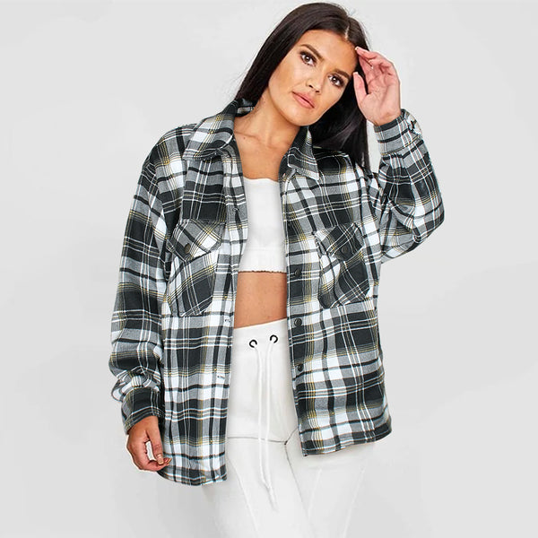 Black White Check Shacket For Women-2490