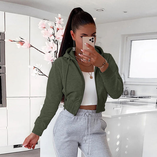 Ladypolitan Croptop zipper Hood-2041 Olive