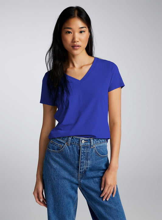 Fapak V-Neck  T-shirt For Women-Royal Blue