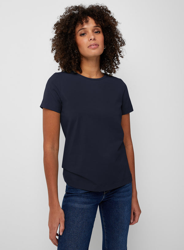 Fapak Solid Round Neck T-shirt For Women-2405-Navy