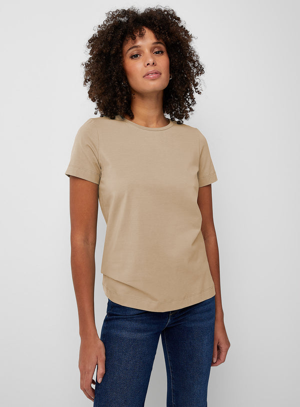 Fapak Solid Round Neck T-shirt For Women-2405-Beige