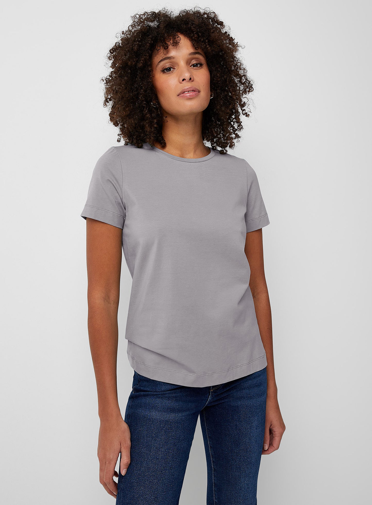 Fapak Solid Round Neck T-shirt For Women-2405-Grey