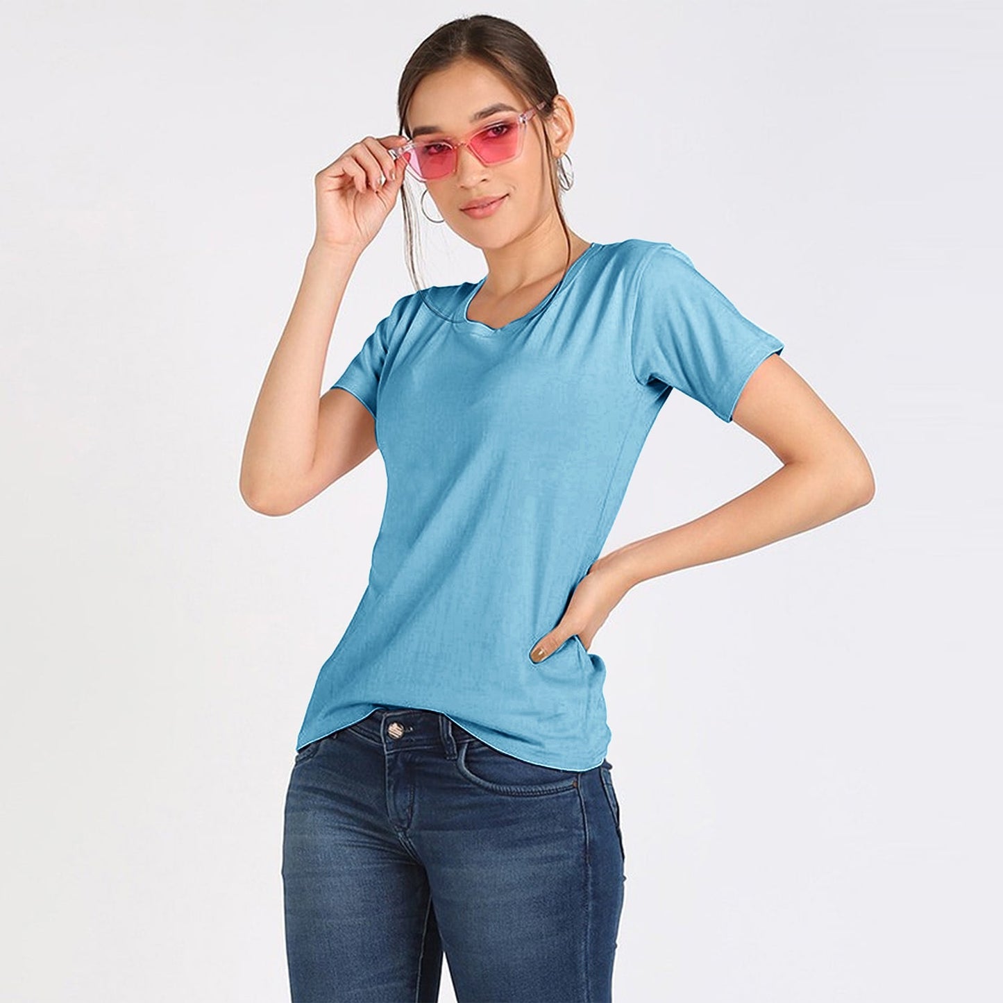 Fapak Solid Round Neck T-shirt For Women-2405