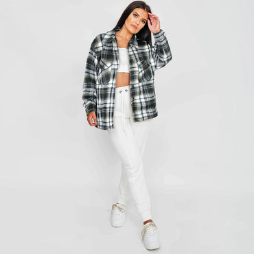 Black White Check Shacket For Women-2490