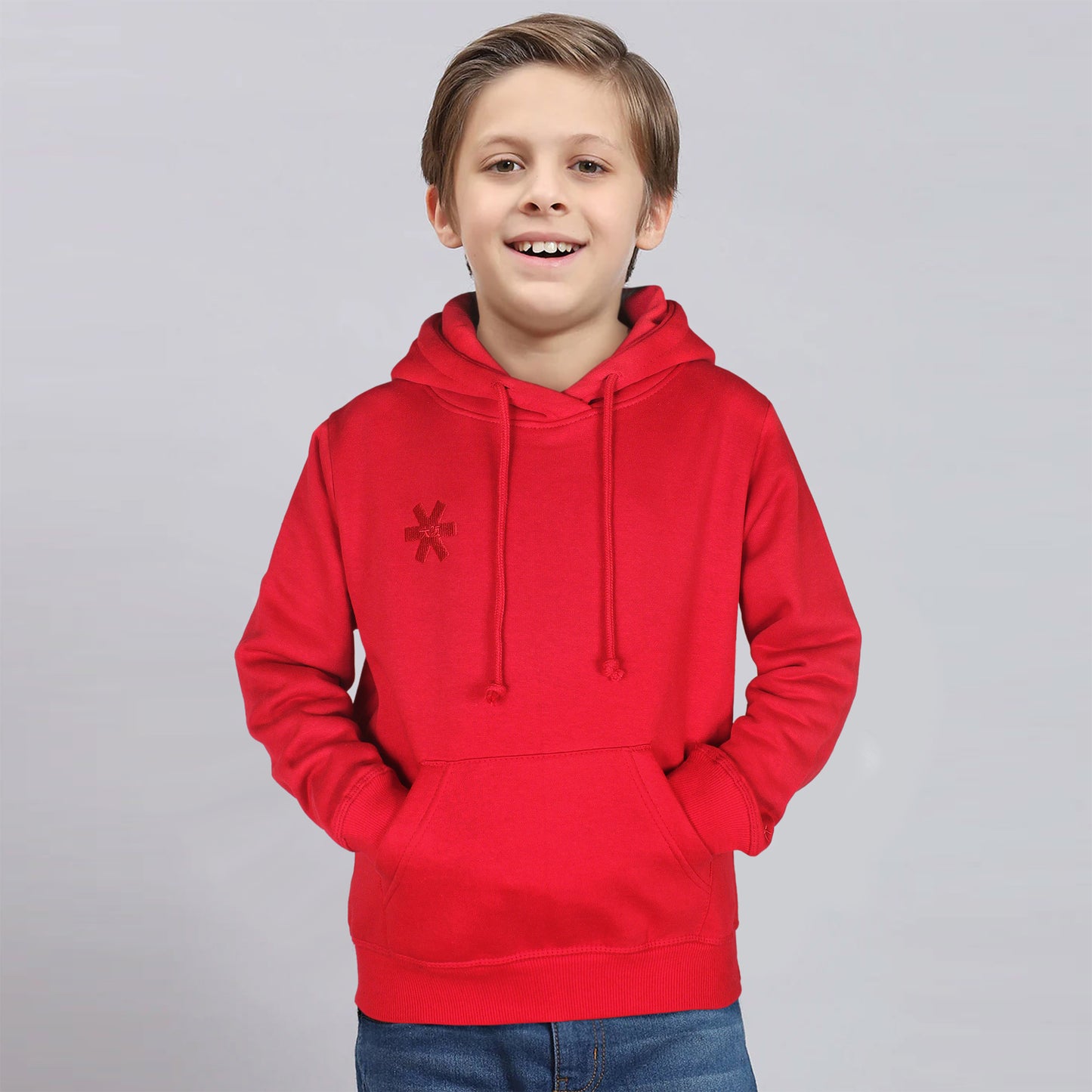 Osk Pullover Plain Hood Kids-2591-Red