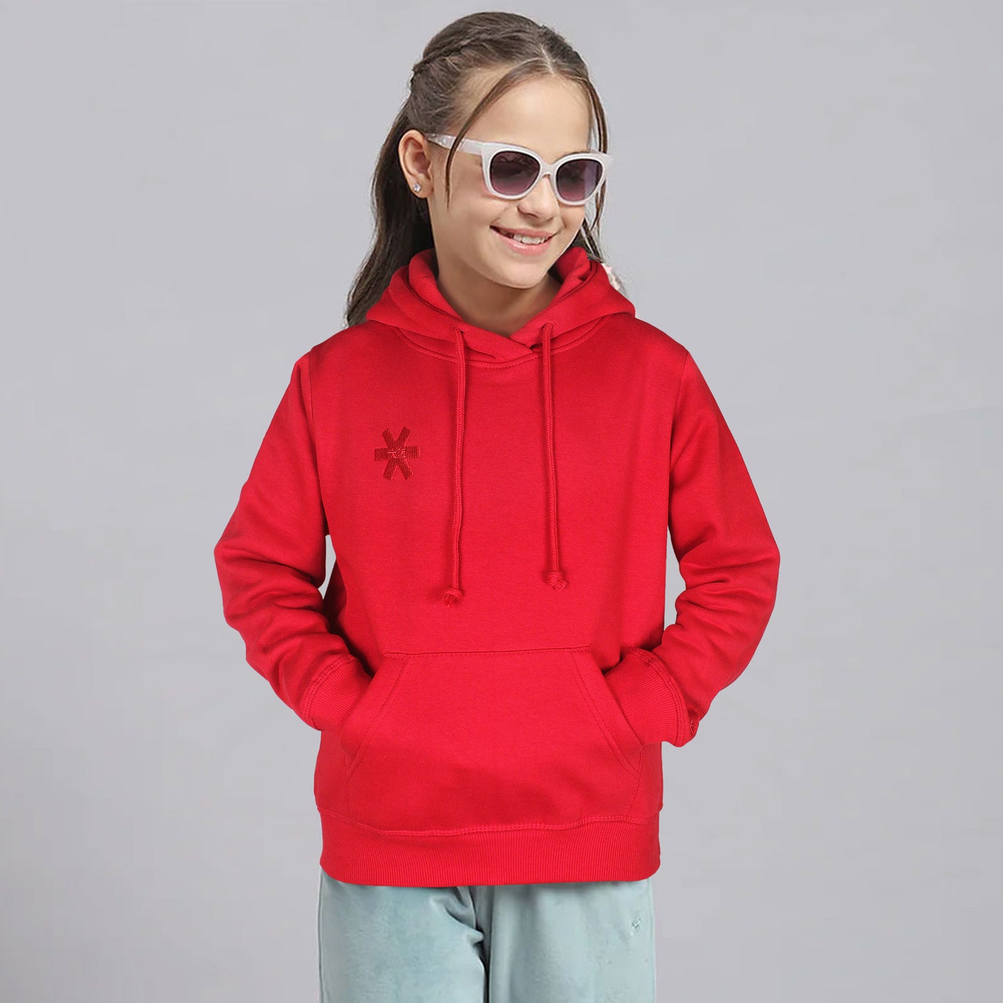 Osk Pullover Plain Hood Kids-2591-Red