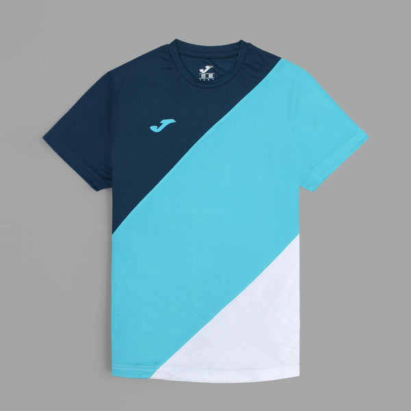 Joma Cross Panel Polyester T-shirt For Boys-KTST-2195Navy Turquoise White