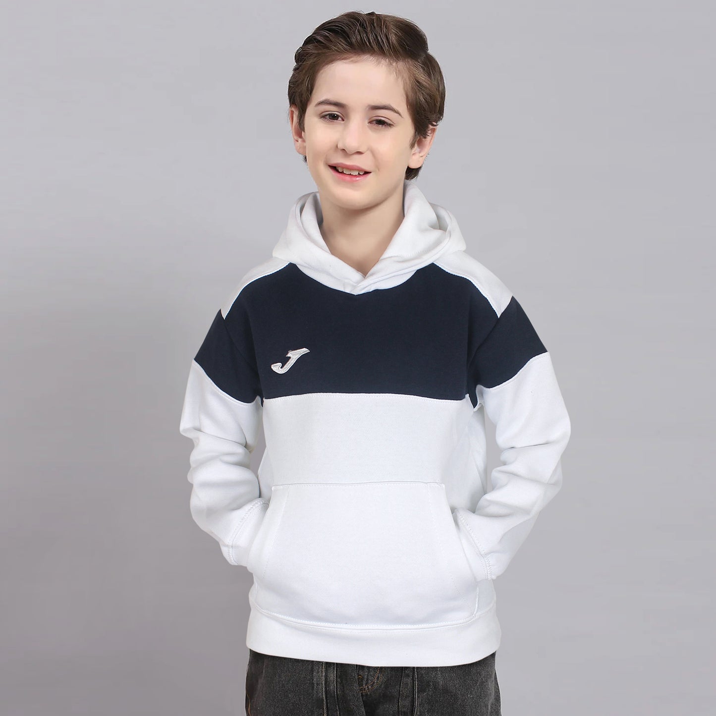 Joma Pullover Panel Hood Kids-2590-White Navy