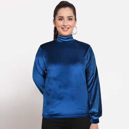 Velvet Turtle Neck For Women-2352-Royal Blue