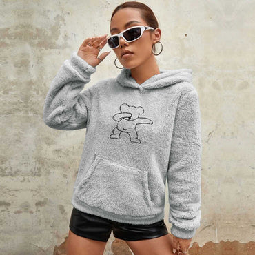 Teddy Bear Embroidered Furr Sherpa Hood For Women-2303