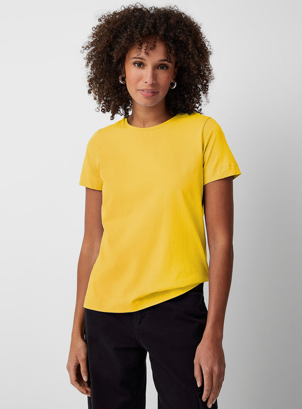 Fapak Solid Round Neck T-shirt For Women-2405-Yellow