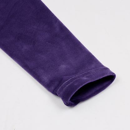 Velvet Crew Neck Tracksuit For Women-2354-Purple