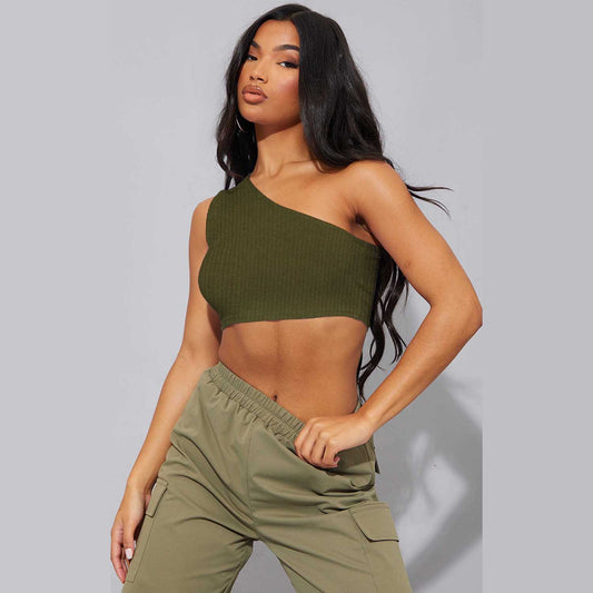 One shoulder CropTop Isawitfirst-2289-Fx1031-Olive