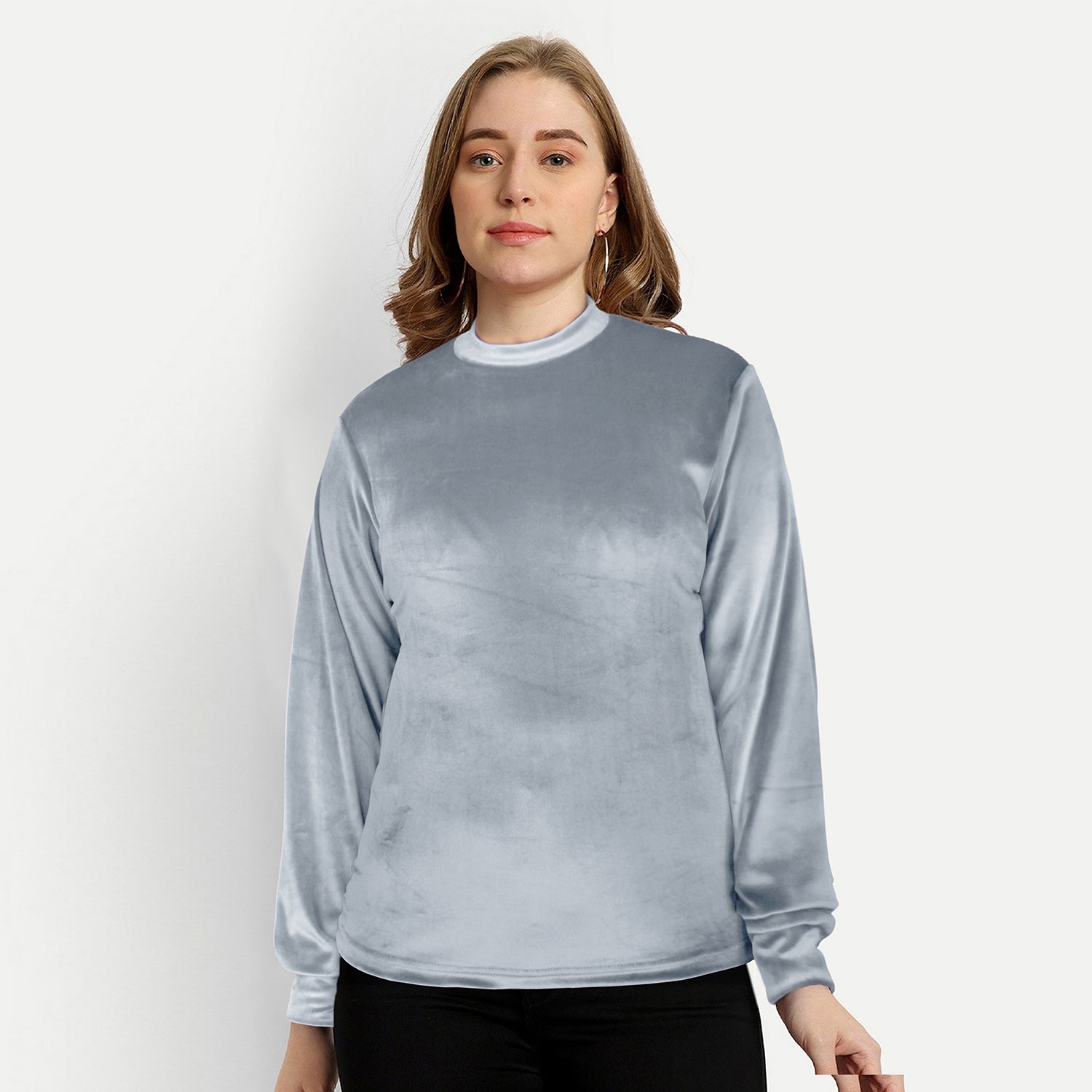 Velvet Round Neck For Women-2353-Grey