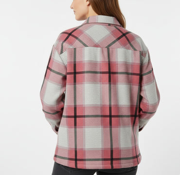 2798-Plt Women Oversized Check Shacket-Red Grey