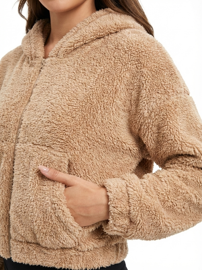 2787-Crazyage Furr Drop Shoulder Cropped Hoodie Women