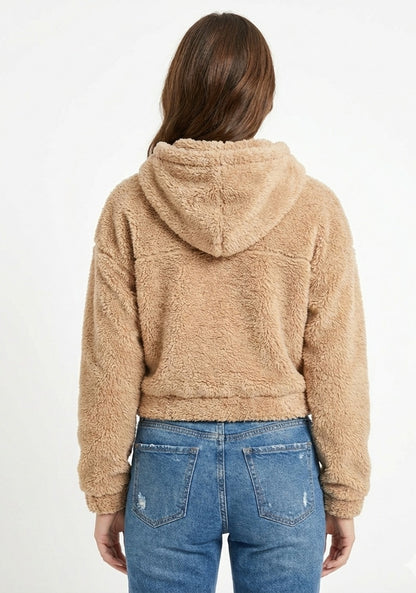 2787-Crazyage Furr Drop Shoulder Cropped Hoodie Women