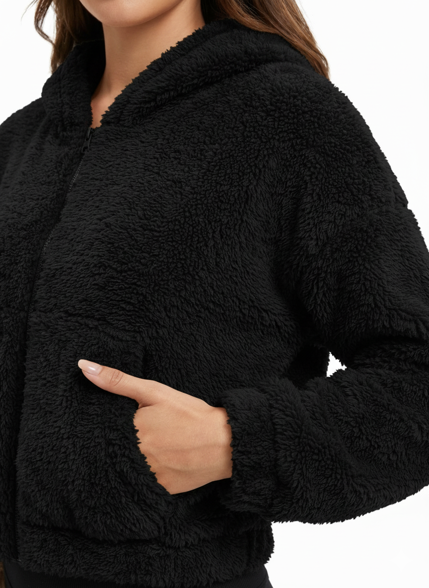 2787-Crazyage Furr Drop Shoulder Cropped Hoodie Women