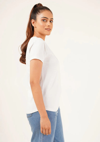 2695-Fapak V-Neck T-shirt For Women-White
