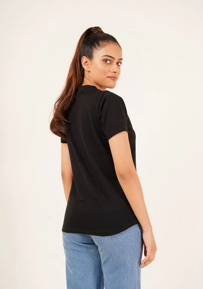 2695-Fapak V-Neck T-shirt For Women-Black