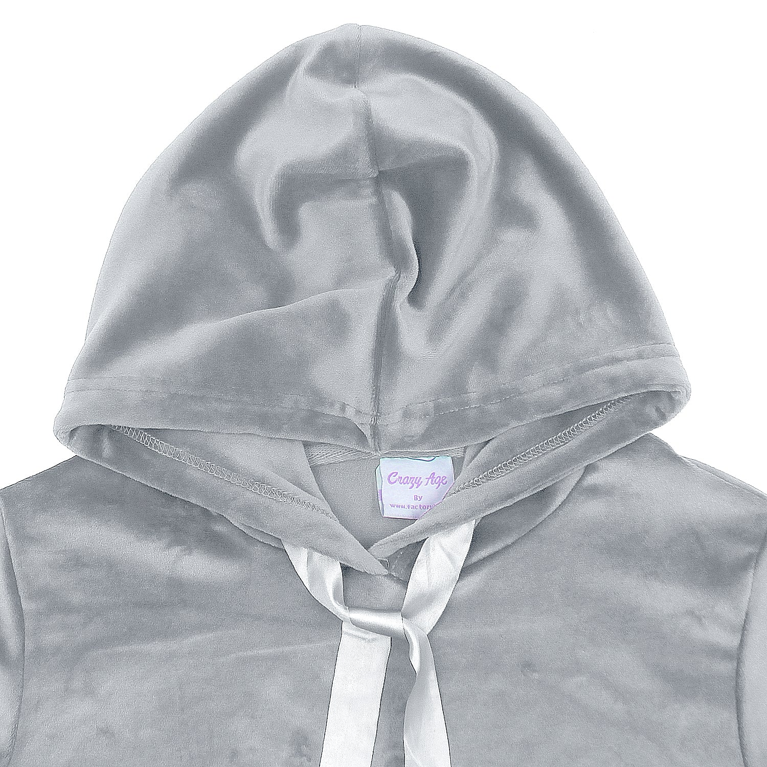 Velvet Pullover Hood Tracksuit For Women-2354-Grey