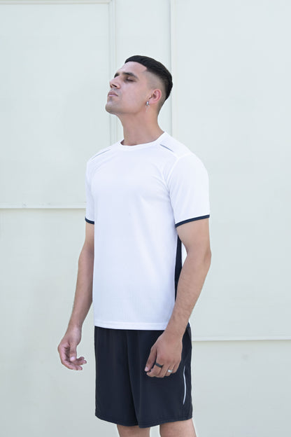 Banner Round Neck Dry-fit Tees for Men-MTST-0066-White Navy